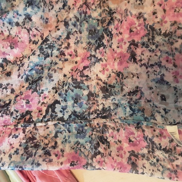 🌞 American Eagle 100% Cotton Floral Infinity Scarf Blue Pink White - Picture 7 of 9